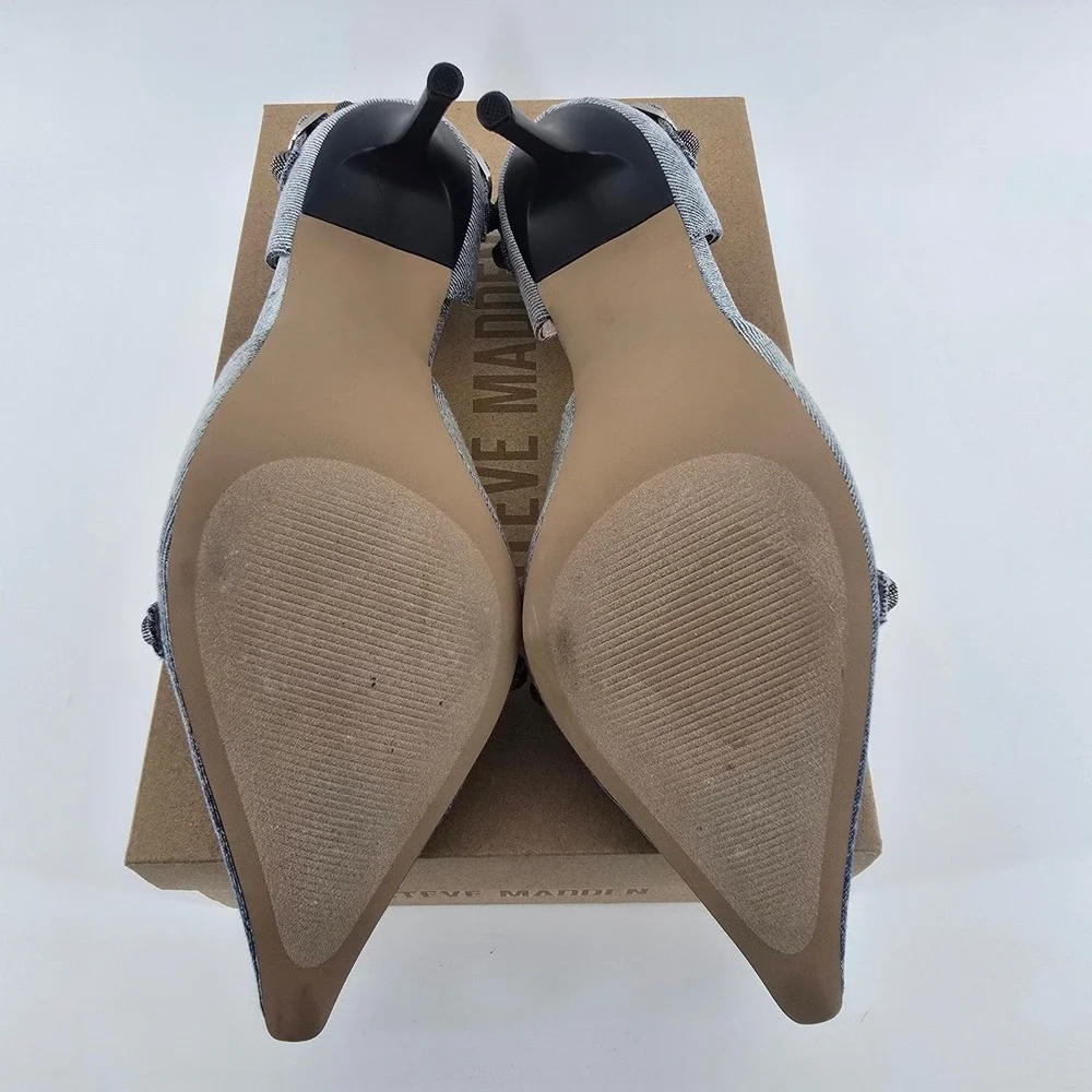 Steve Madden Size 9.5 Dalidal Denim Studded Buckle Pointed Toe Heels, New in Box - Picture 7 of 8